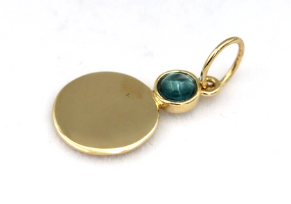 Genuine 9ct 9k 375 Yellow, Rose or White Gold 11mm Cabochon Topaz Filigree Disc Round Circle Pendant