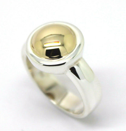 Size M Kaedesigns New Genuine Sterling Silver & 9ct Yellow Gold Half Ball Ring