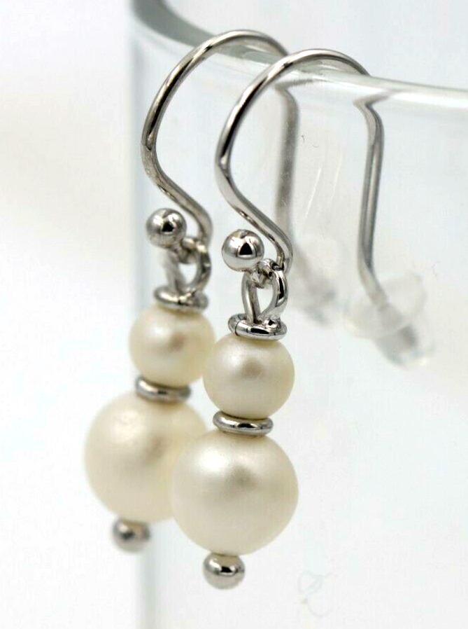 Genuine 9ct 9k 375 Yellow, Rose or White Gold 6mm & 8mm White Pearl With Open hooks Earrings