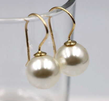 Kaedesigns New 9ct 9k Yellow, Rose or White Gold 10mm Shell Pearl Ball Drop Earrings