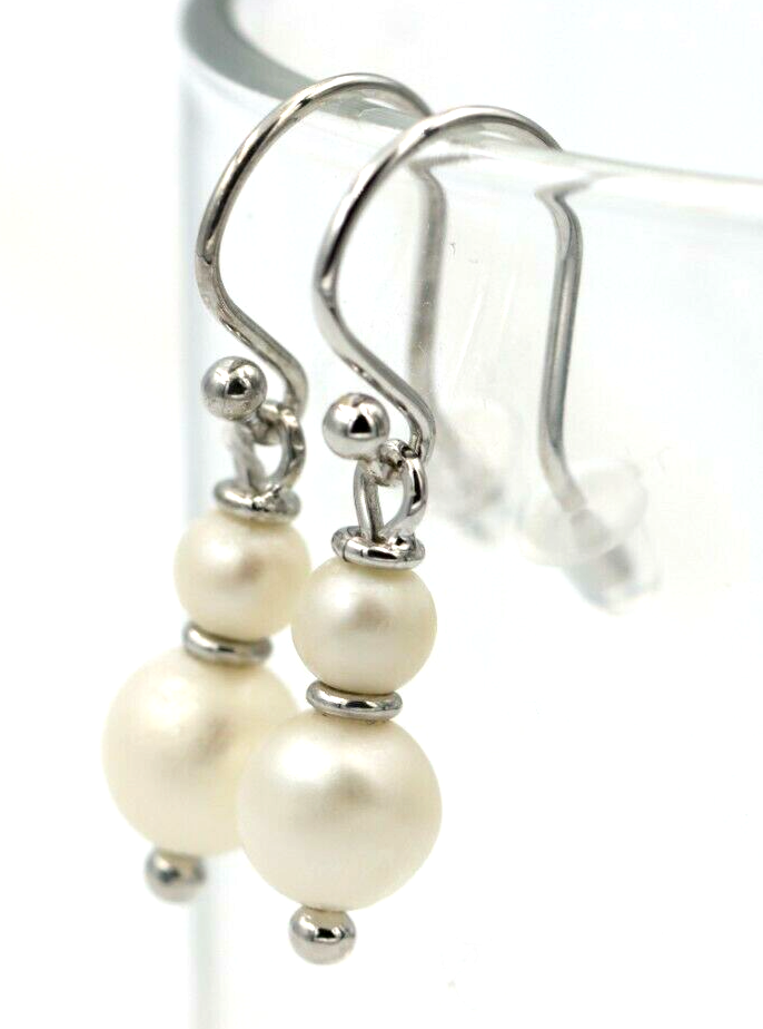 Genuine 9ct 9k 375 Yellow, Rose or White Gold 6mm & 8mm White Pearl With Open hooks Earrings