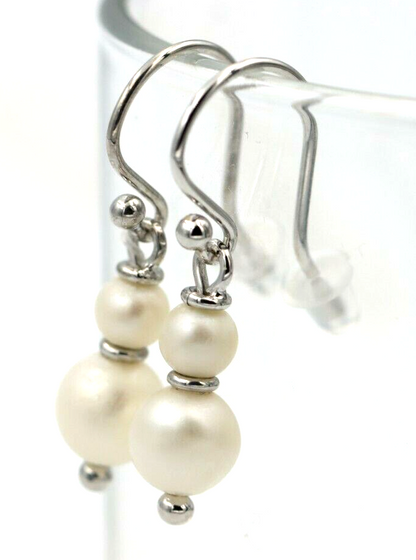 Genuine 9ct 9k 375 Yellow, Rose or White Gold 6mm & 8mm White Pearl With Open hooks Earrings