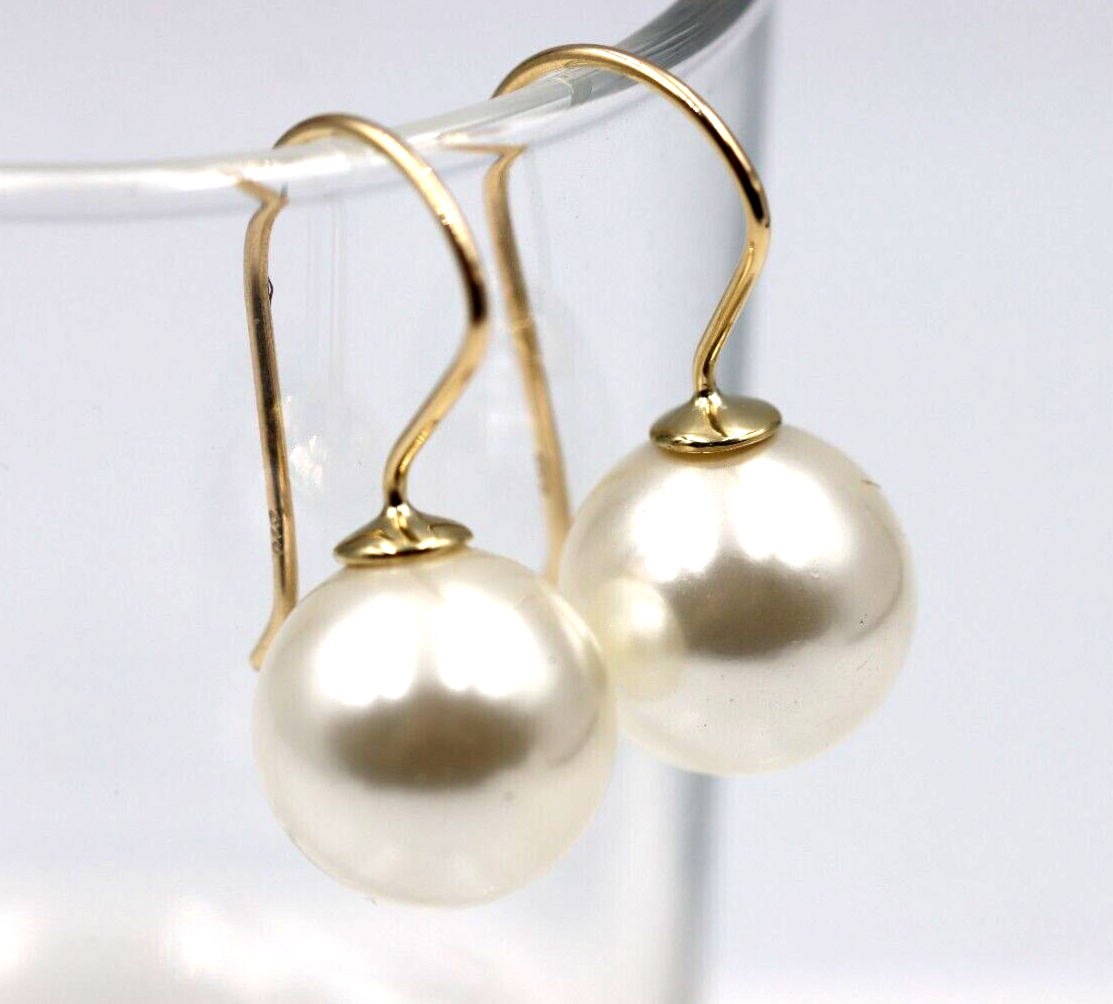 Kaedesigns New 9ct 9k Yellow, Rose or White Gold 10mm Shell Pearl Ball Drop Earrings