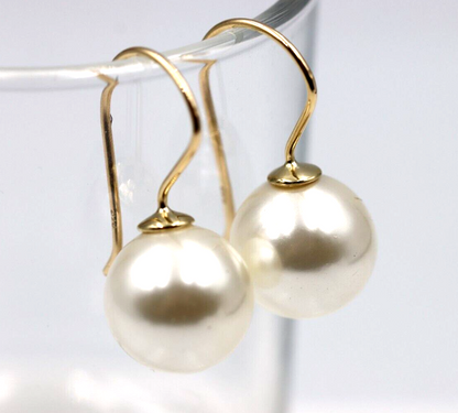 Kaedesigns New 9ct 9k Yellow, Rose or White Gold 10mm Shell Pearl Ball Drop Earrings