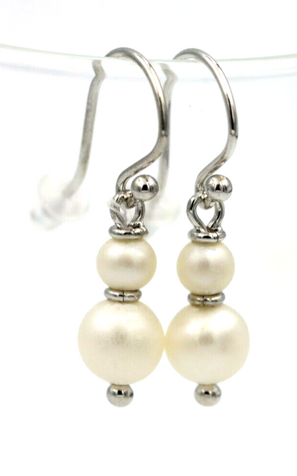 Genuine 9ct 9k 375 Yellow, Rose or White Gold 6mm & 8mm White Pearl With Open hooks Earrings