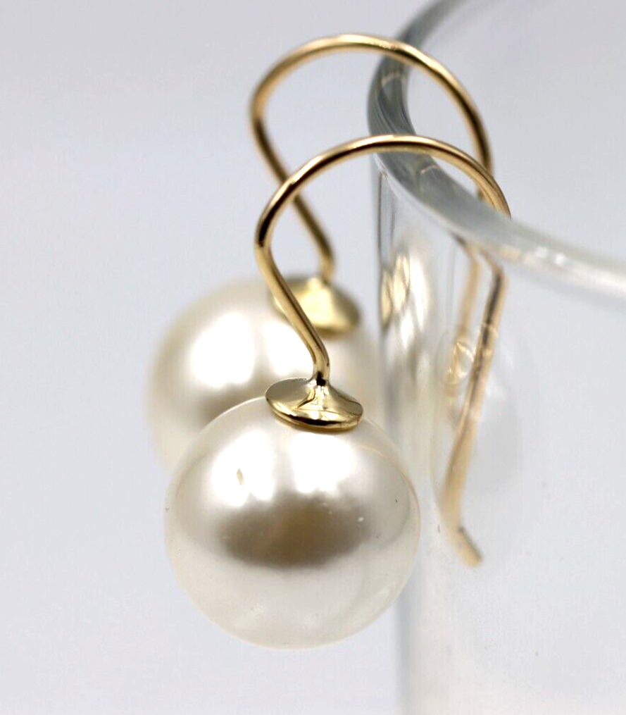 Kaedesigns New 9ct 9k Yellow, Rose or White Gold 10mm Shell Pearl Ball Drop Earrings