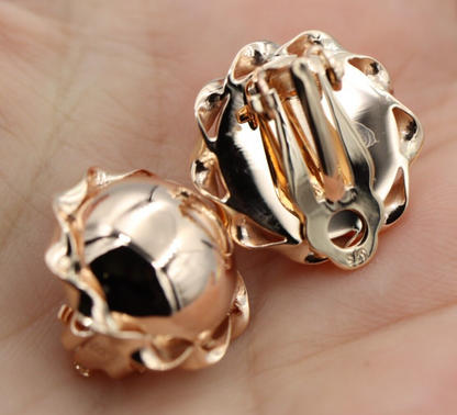 Genuine 9ct 9k 375 Yellow, Rose or White Gold Clip On Large 14mm Twisted Half Ball Round Earrings