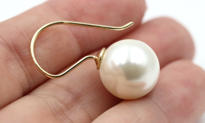 Kaedesigns New 9ct 9k Yellow, Rose or White Gold 10mm Shell Pearl Ball Drop Earrings