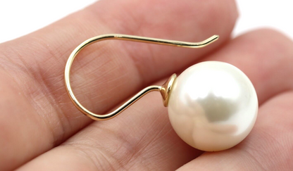 Kaedesigns New 9ct 9k Yellow, Rose or White Gold 10mm Shell Pearl Ball Drop Earrings