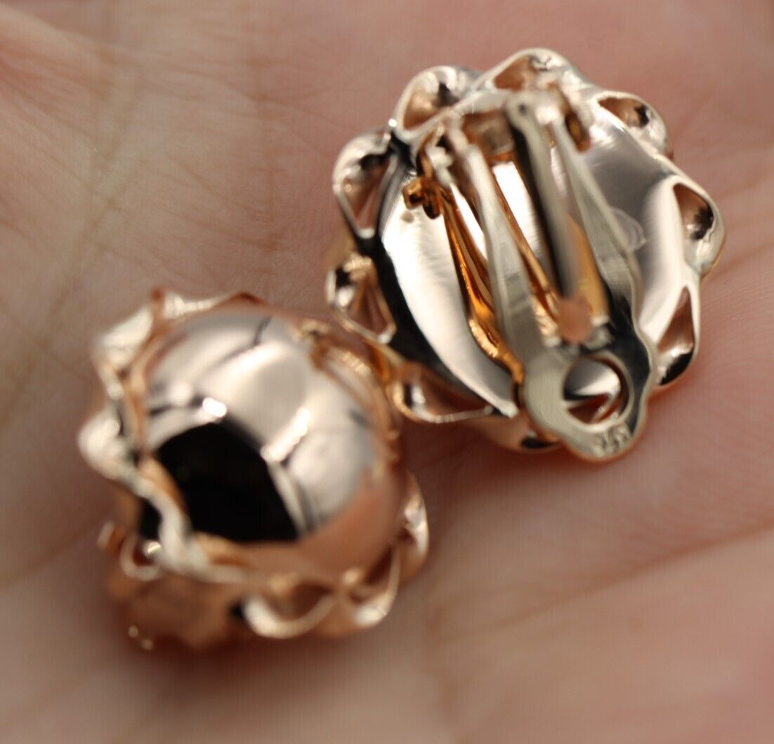 Genuine 9ct 9k 375 Yellow, Rose or White Gold Clip On Large 14mm Twisted Half Ball Round Earrings