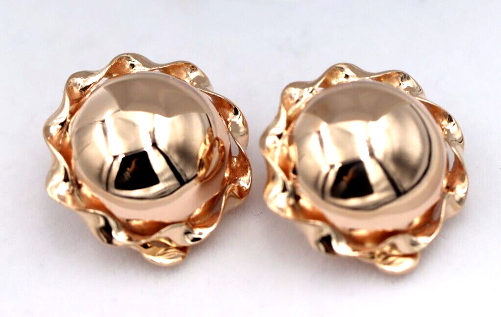 Genuine 9ct 9k 375 Yellow, Rose or White Gold Clip On Large 14mm Twisted Half Ball Round Earrings