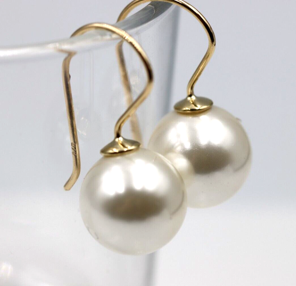 Kaedesigns New 9ct 9k Yellow, Rose or White Gold 10mm Shell Pearl Ball Drop Earrings
