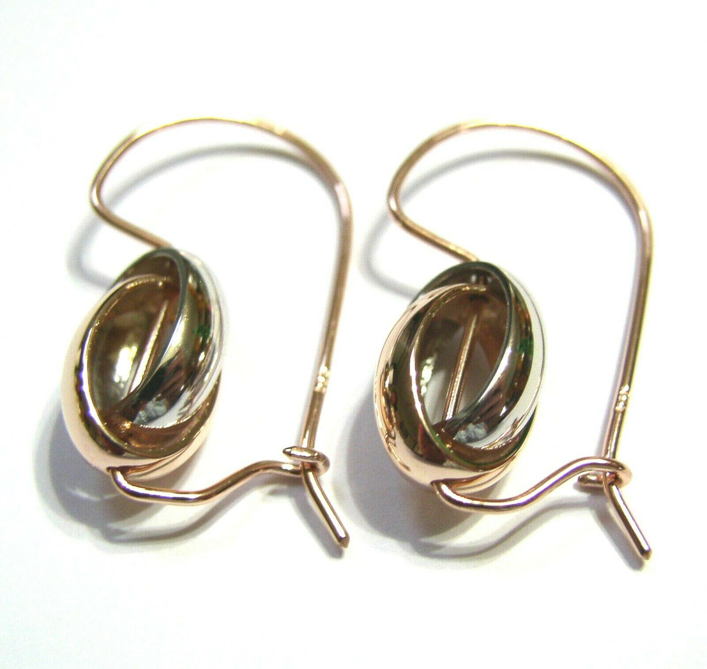 Genuine 9ct 9kt 375 Rose and White Gold Spinning Oval Belcher Earrings