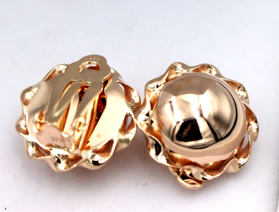 Genuine 9ct 9k 375 Yellow, Rose or White Gold Clip On Large 14mm Twisted Half Ball Round Earrings