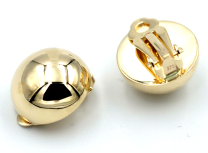 Kaedesigns Genuine 9ct 9k 375 Rose, Yellow Or White Gold Clip On 16mm Half Ball Earrings