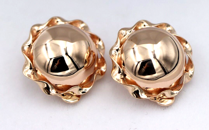 Genuine 9ct 9k 375 Yellow, Rose or White Gold Clip On Large 14mm Twisted Half Ball Round Earrings