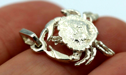 Genuine Sterling Silver 925 Solid Crab Cancer Zodiac Pendant  Charm