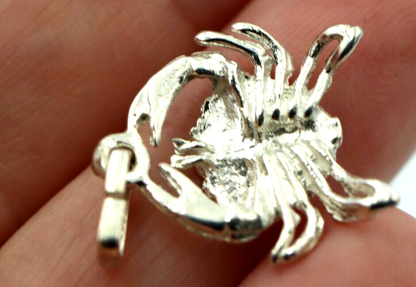 Genuine Sterling Silver 925 Solid Crab Cancer Zodiac Pendant  Charm