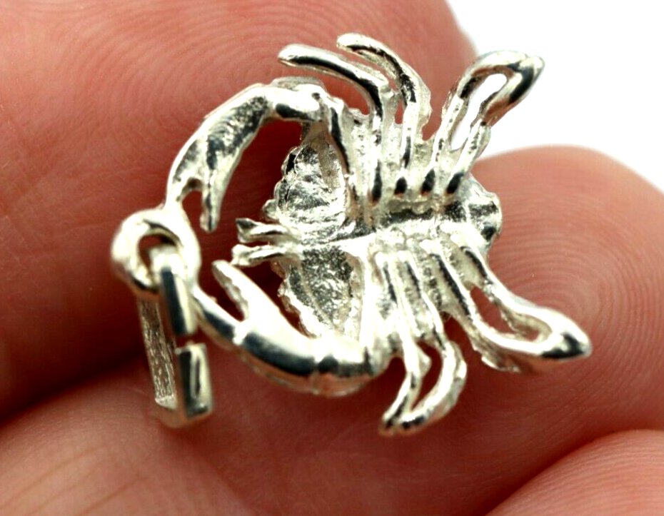 Genuine Sterling Silver 925 Solid Crab Cancer Zodiac Pendant  Charm