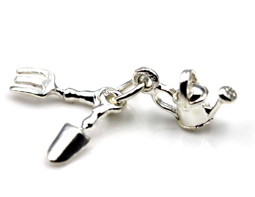 Genuine 925 Sterling Silver Garden Tools Pendant Charm