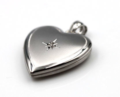 Sterling Silver 925 Heart Diamond Heart Brushed/Polished Locket