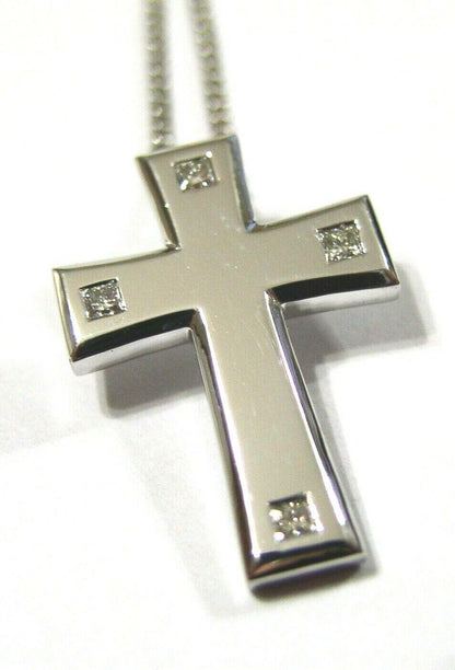 Genuine 18ct 750 White Gold Crucifix Cross And Genuine Diamond Pendant