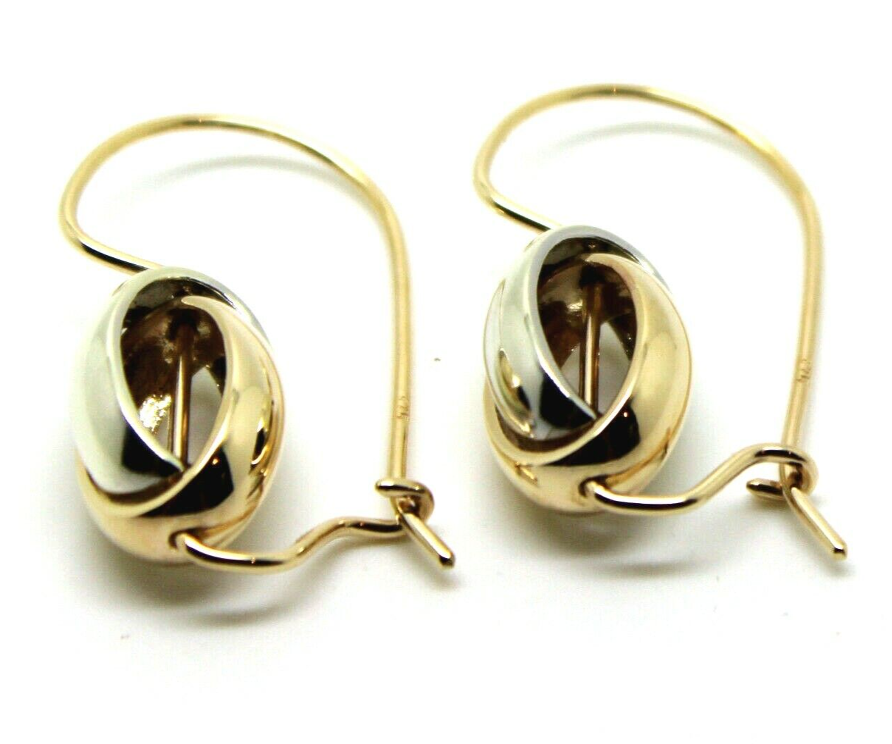 Genuine 9ct 9k 375 Yellow & White Gold Spinning Oval Belcher Earrings