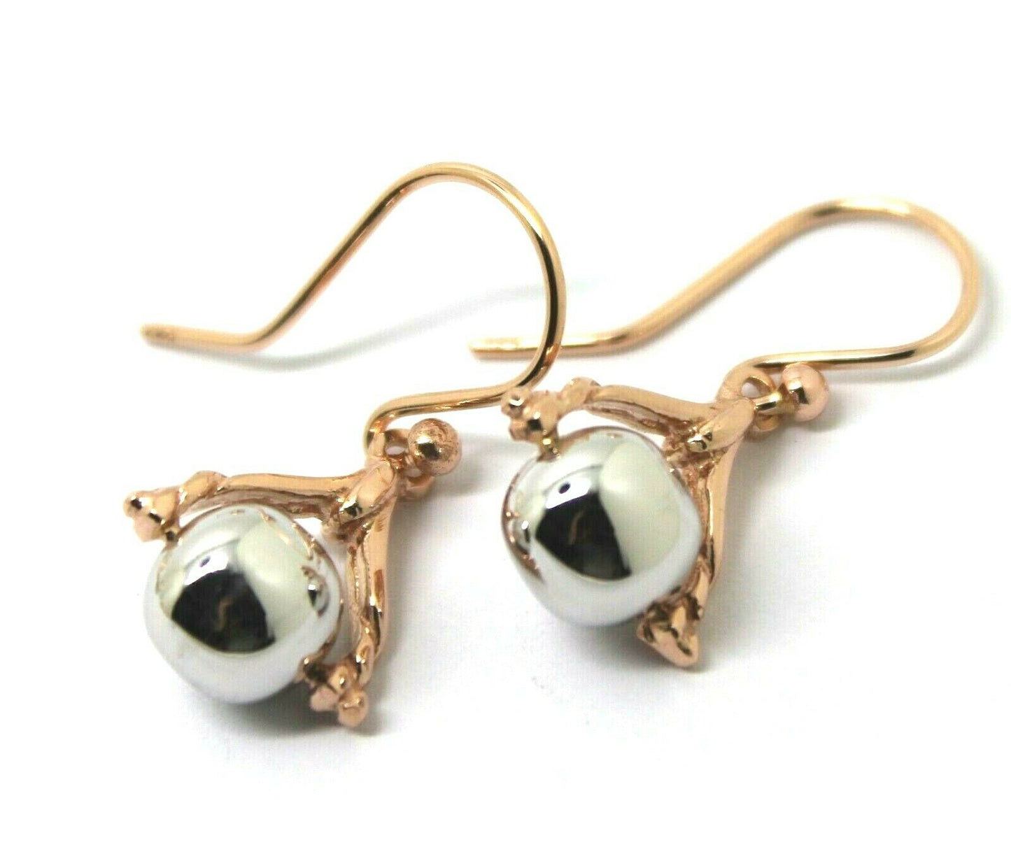 Kaedesigns Genuine 9ct 9k 375 Solid Rose + White Gold Ball Spinner Earrings