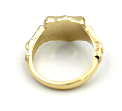 Solid Australian Sapphire 9ct Yellow Gold Shield Signet Ring Size K Engraved with Letter S