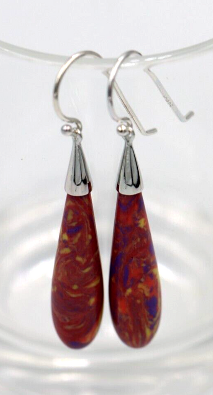 Sterling Silver 925 Ball Earrings Coral Marble Resin Earrings