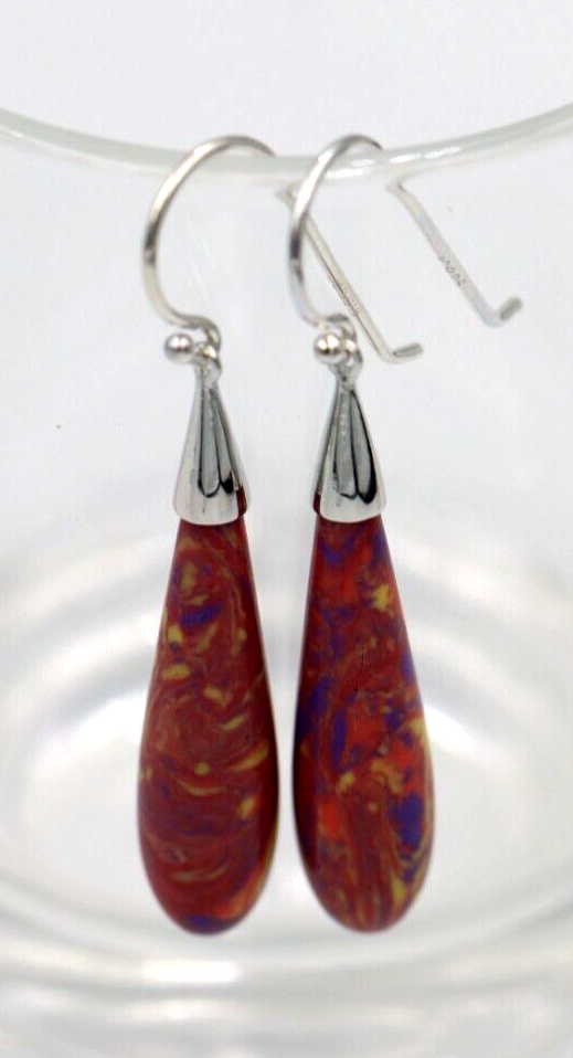 Sterling Silver 925 Ball Earrings Coral Marble Resin Earrings