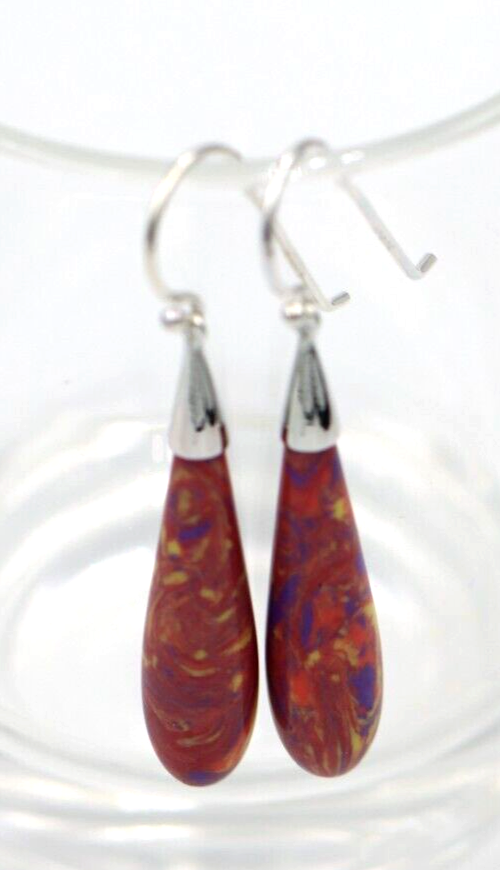 Sterling Silver 925 Ball Earrings Coral Marble Resin Earrings