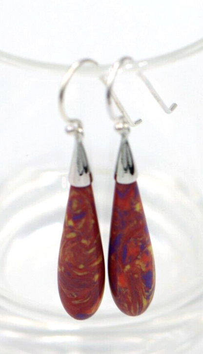 Sterling Silver 925 Ball Earrings Coral Marble Resin Earrings