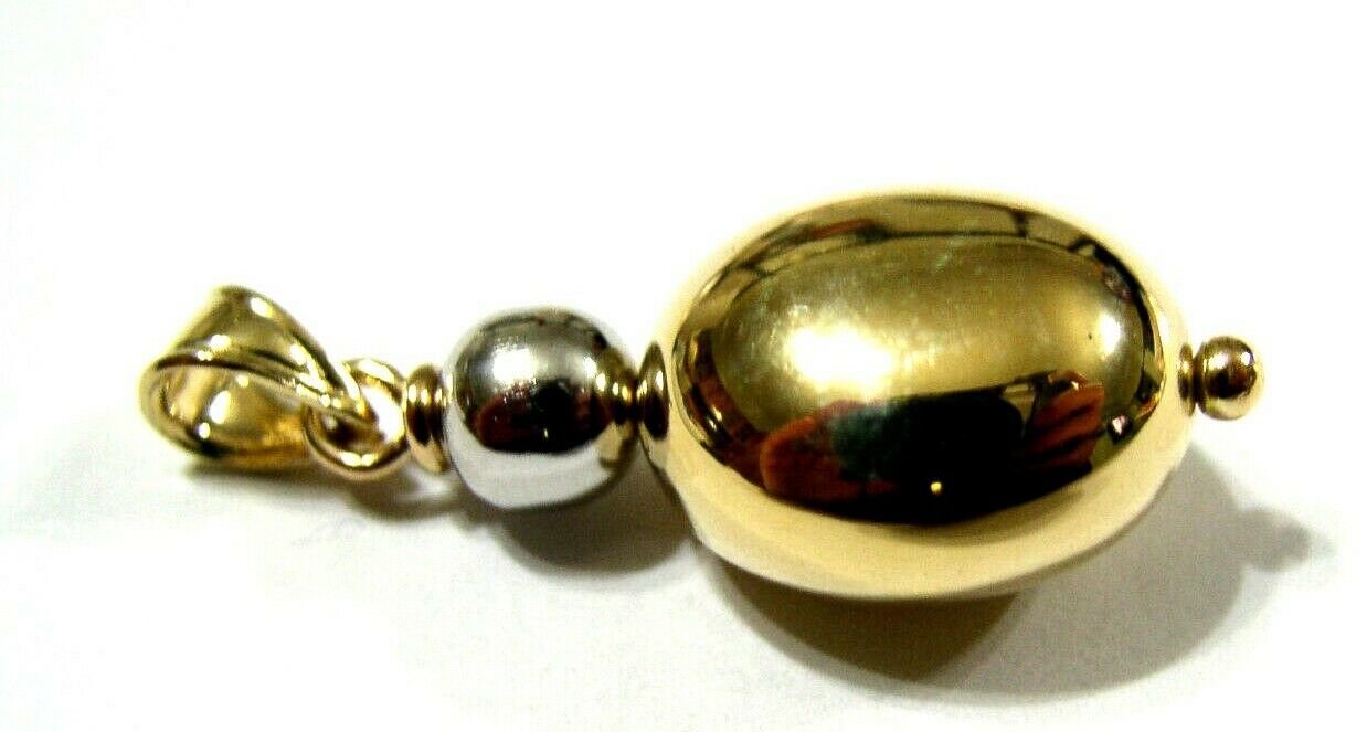 Genuine New 9ct 9kt 375 Yellow & White Gold Oval Bubble Ball Pendant
