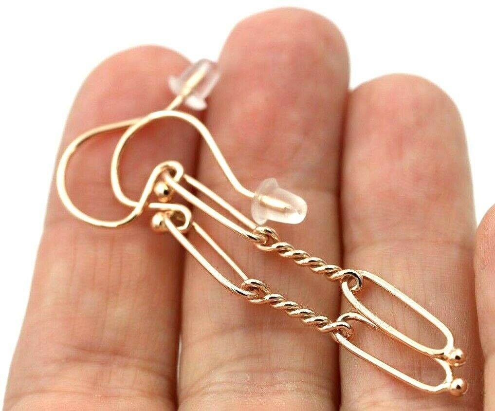 Genuine 9ct Yellow, Rose or White Gold Paper Clip Hook Earrings