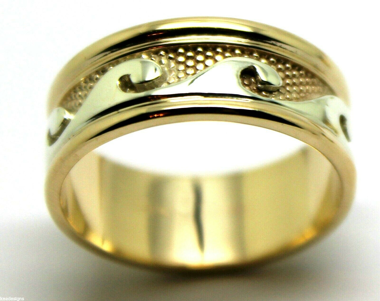 Solid Genuine 9ct 9kt Yellow And White Gold Mens Surf Wave Ring - Choose your ring size