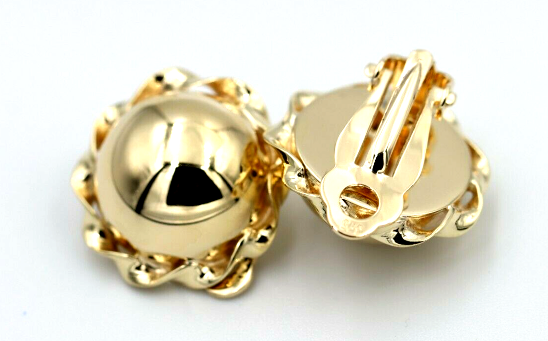 Genuine 9ct 9k 375 Yellow, Rose or White Gold Clip On Large 14mm Twisted Half Ball Round Earrings