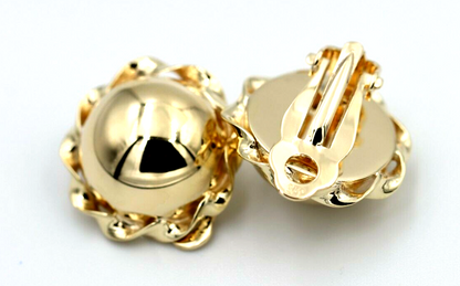 Genuine 9ct 9k 375 Yellow, Rose or White Gold Clip On Large 14mm Twisted Half Ball Round Earrings