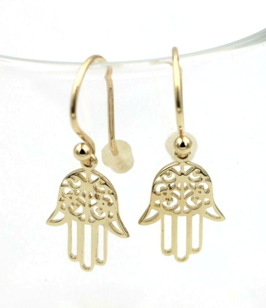 Genuine Fancy 9ct 9kt 375 Yellow, Rose or White Gold Hand Symbol Hook Earrings