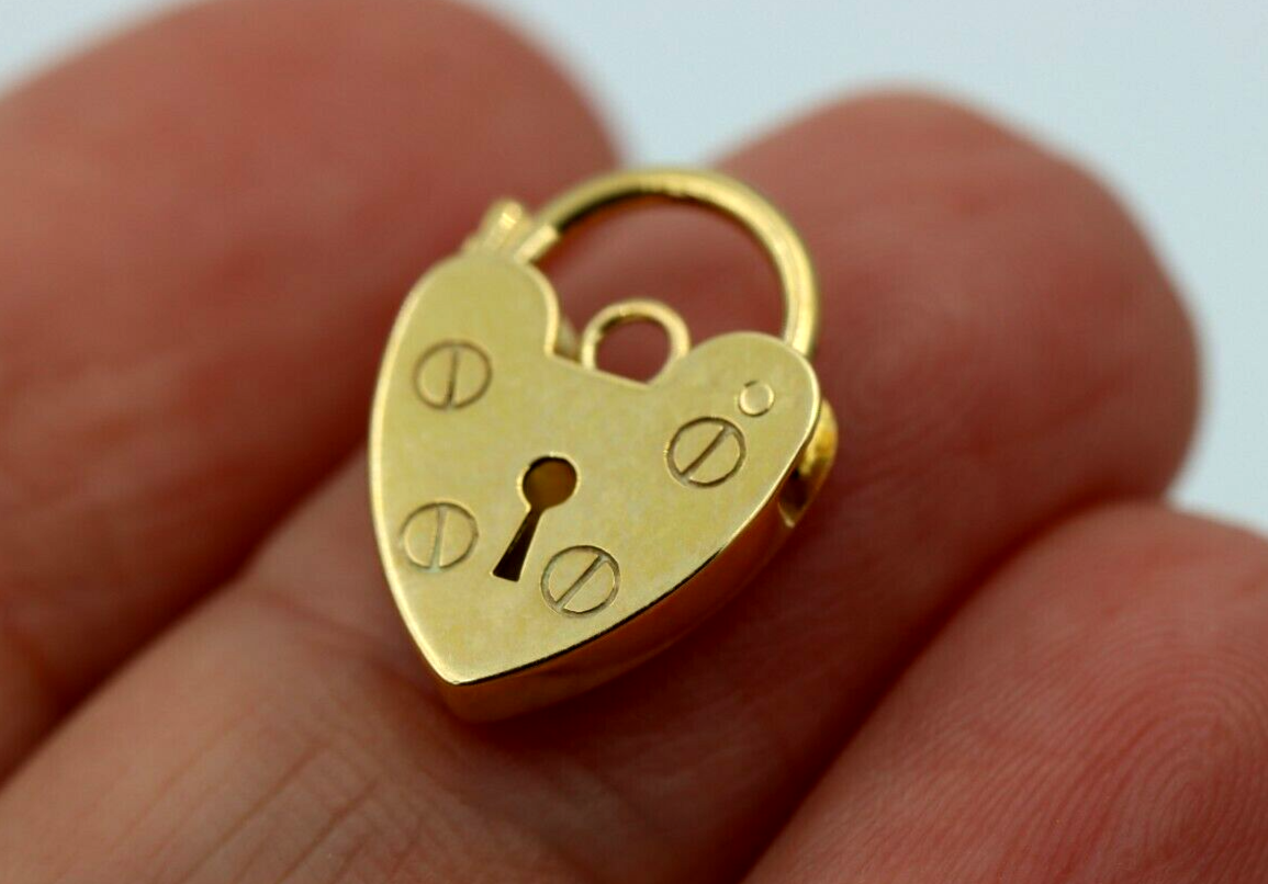 Genuine Small 11mm 9ct Yellow or Rose Gold Screw Heart Pendant Padlock