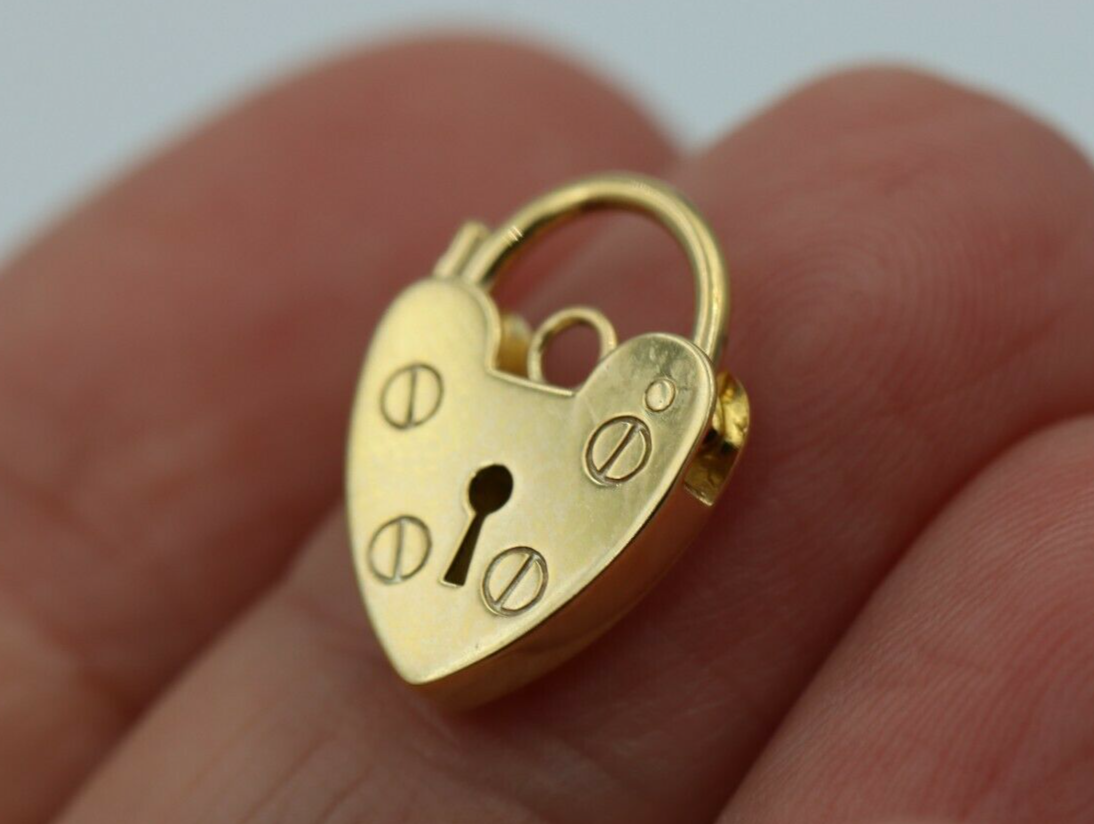 Genuine Small 11mm 9ct Yellow or Rose Gold Screw Heart Pendant Padlock