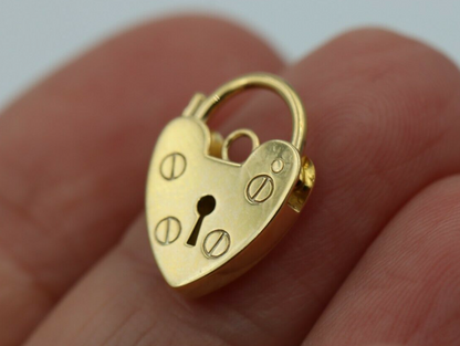 Genuine Small 11mm 9ct Yellow or Rose Gold Screw Heart Pendant Padlock