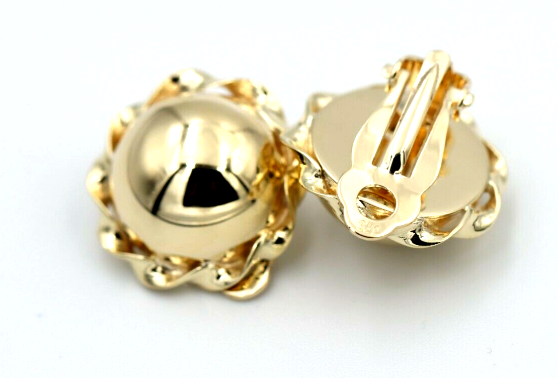 Genuine 9ct 9k 375 Yellow, Rose or White Gold Clip On Large 14mm Twisted Half Ball Round Earrings