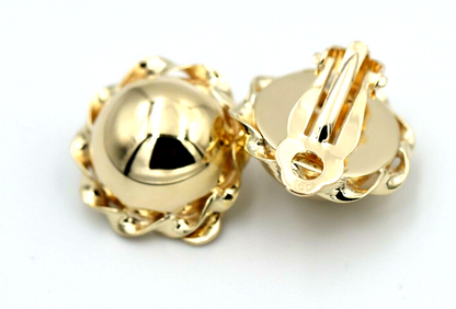 Genuine 9ct 9k 375 Yellow, Rose or White Gold Clip On Large 14mm Twisted Half Ball Round Earrings