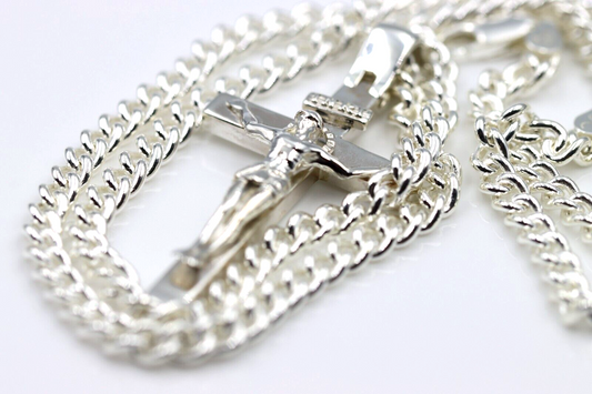 Genuine Sterling Silver Solid Heavy Crucifix Cross Pendant + 70cm Necklace Chain
