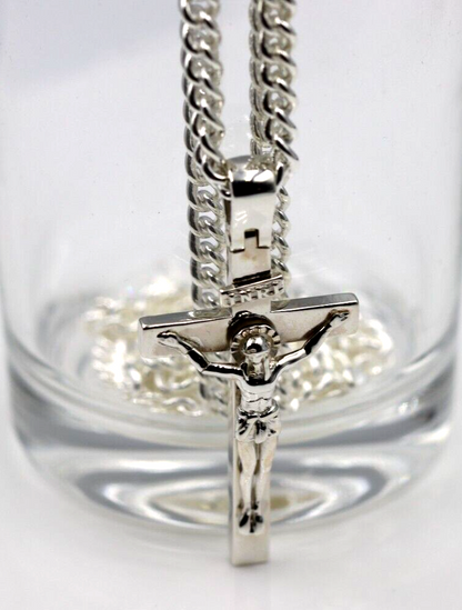 Genuine Sterling Silver Solid Heavy Crucifix Cross Pendant + 70cm Necklace Chain
