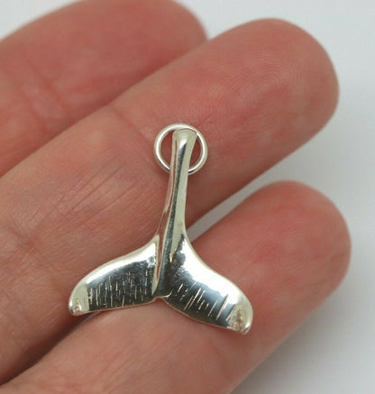 Genuine Sterling Silver 925 Large Whale Tail Solid Pendant Charm