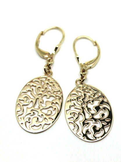 Continental Hooks 9ct Solid Yellow, Rose or White Gold Antique Oval Filigree Drop Earrings