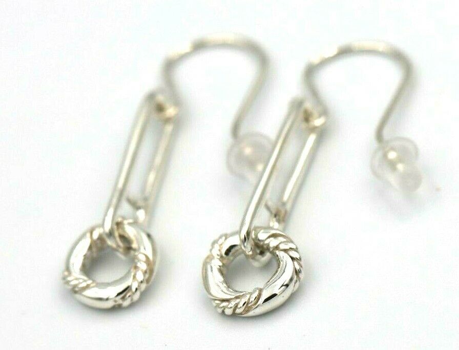 Sterling Silver 925 Drop Paperclip Circle Hook Earrings