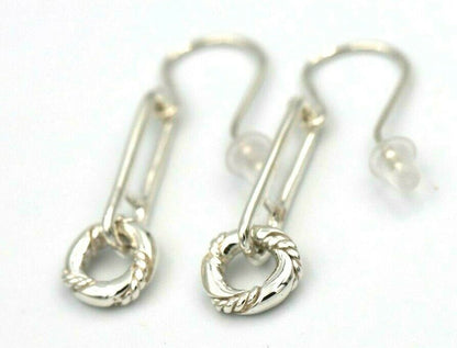 Sterling Silver 925 Drop Paperclip Circle Hook Earrings